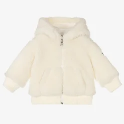 Moncler Enfant Ivory Sherpa Fleece Zip-Up Top