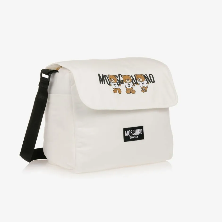 Moschino Baby Ivory Teddy Bear Logo Cotton Changing Bag (39cm)