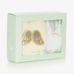 Marie-Chantal Ivory Velour Angel Babygrow Set New