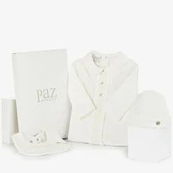Paz Rodríguez Ivory Velour Babysuit Set
