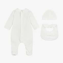 Paz Rodríguez Ivory Velour Babysuit Set