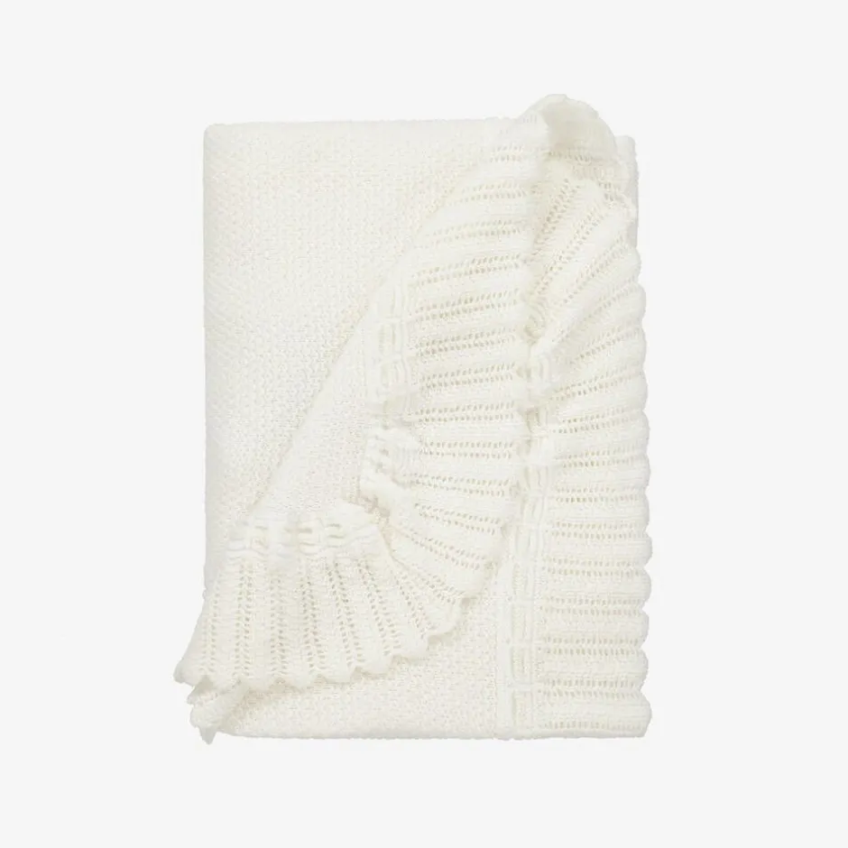 Paz Rodríguez Ivory Wool Knit Baby Shawl (106cm) Sale