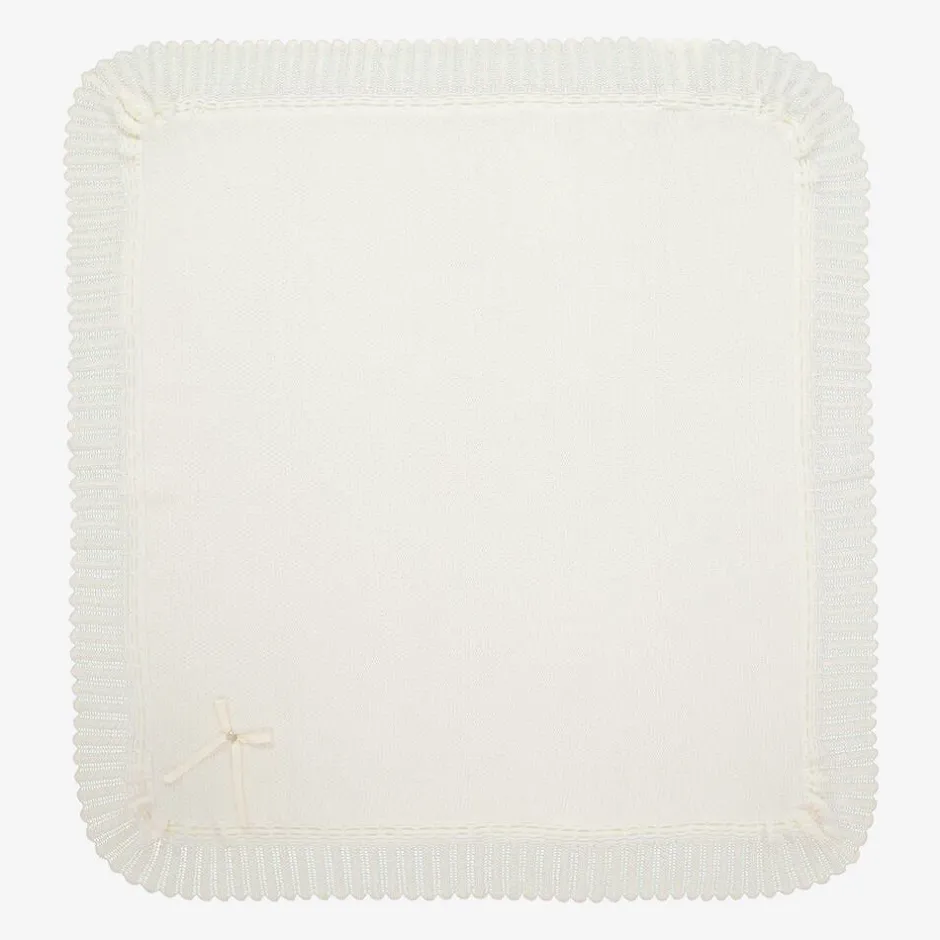 Paz Rodríguez Ivory Wool Knit Baby Shawl (106cm) Sale