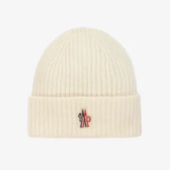 Moncler Enfant Ivory Wool Knit Beanie Hat