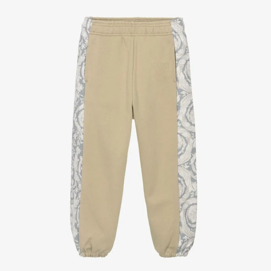 Versace Junior Boys Beige Cotton Barocco Joggers Sale