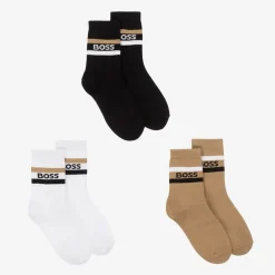 BOSS Junior Boys Black & Beige Socks (3 Pack) New