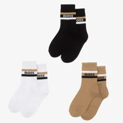 BOSS Junior Boys Black & Beige Socks (3 Pack) New
