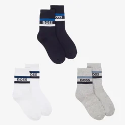 BOSS Junior Boys Navy Blue & Grey Socks (3 Pack) Hot