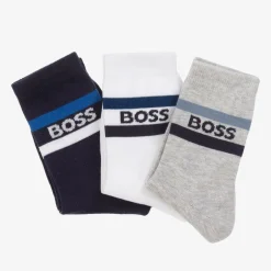 BOSS Junior Boys Navy Blue & Grey Socks (3 Pack) Hot