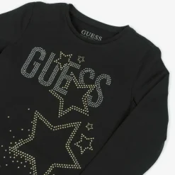 Guess Junior Girls Black Cotton Diamanté Top Discount