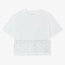 Guess Junior Girls White Cotton Diamanté T-Shirt Hot