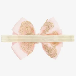 Cute Cute Large Pink Bow with Gold Lace & Pearls Headband Online