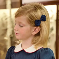 Peach Ribbons Navy Blue Bow Hair Clip (7cm) Hot