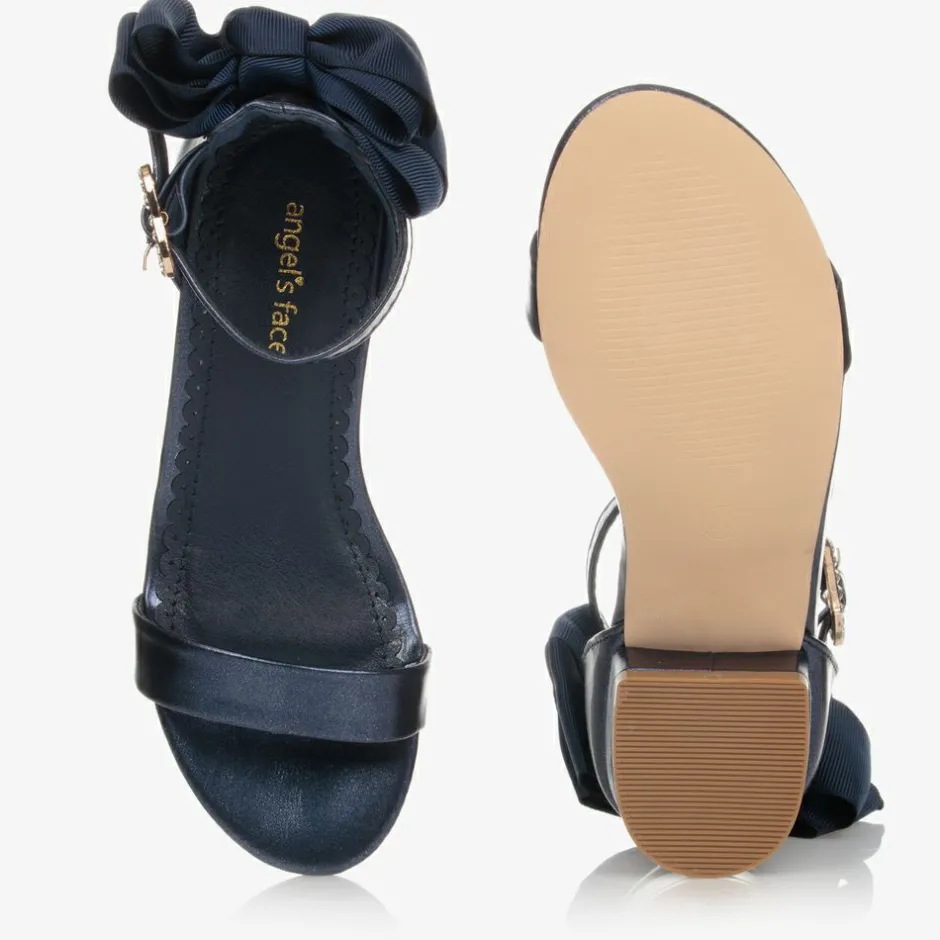 Angels Face Blue Bow Heel Sandals Navy Outlet