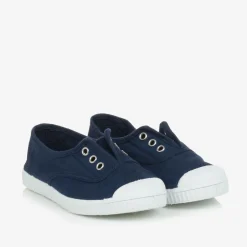 Pisamonas Navy Blue Canvas Slip-On Trainers Discount