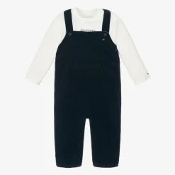 Tommy Hilfiger Navy Blue Corduroy Baby Dungaree Set Outlet