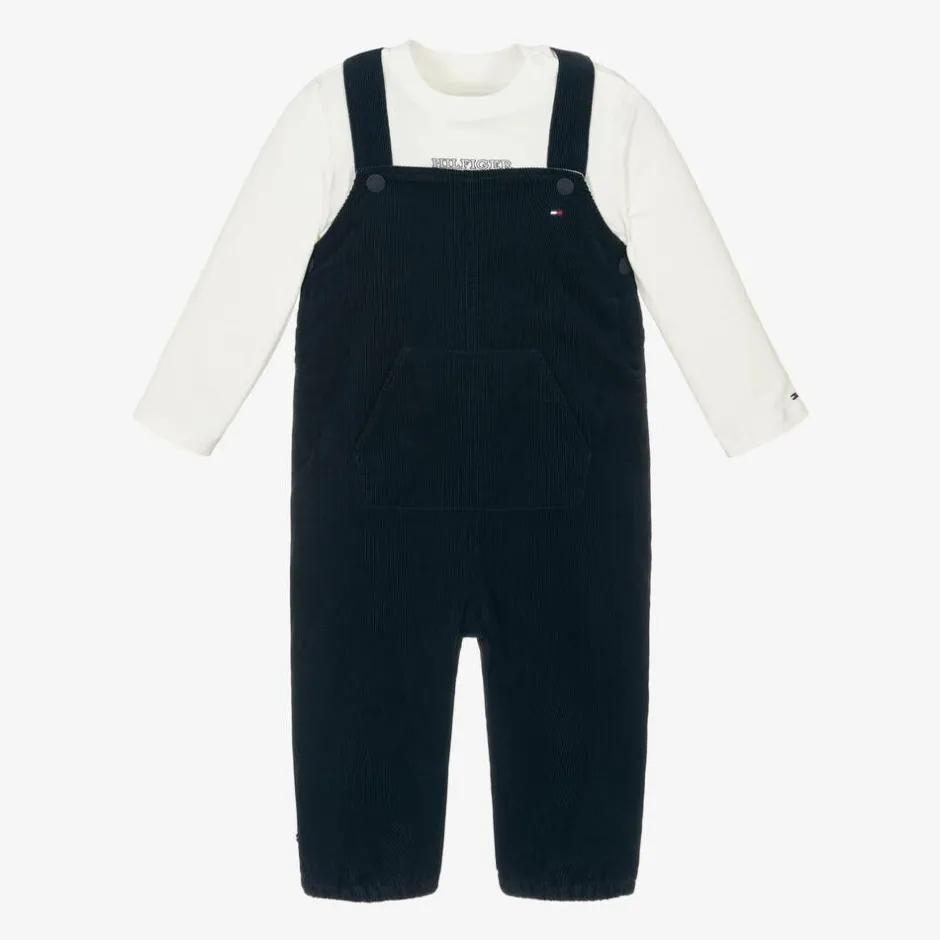 Tommy Hilfiger Navy Blue Corduroy Baby Dungaree Set Outlet