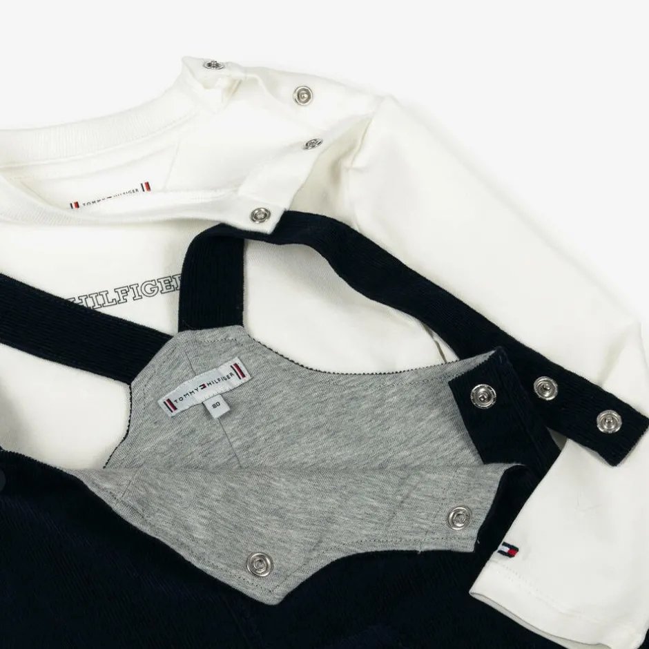 Tommy Hilfiger Navy Blue Corduroy Baby Dungaree Set Outlet