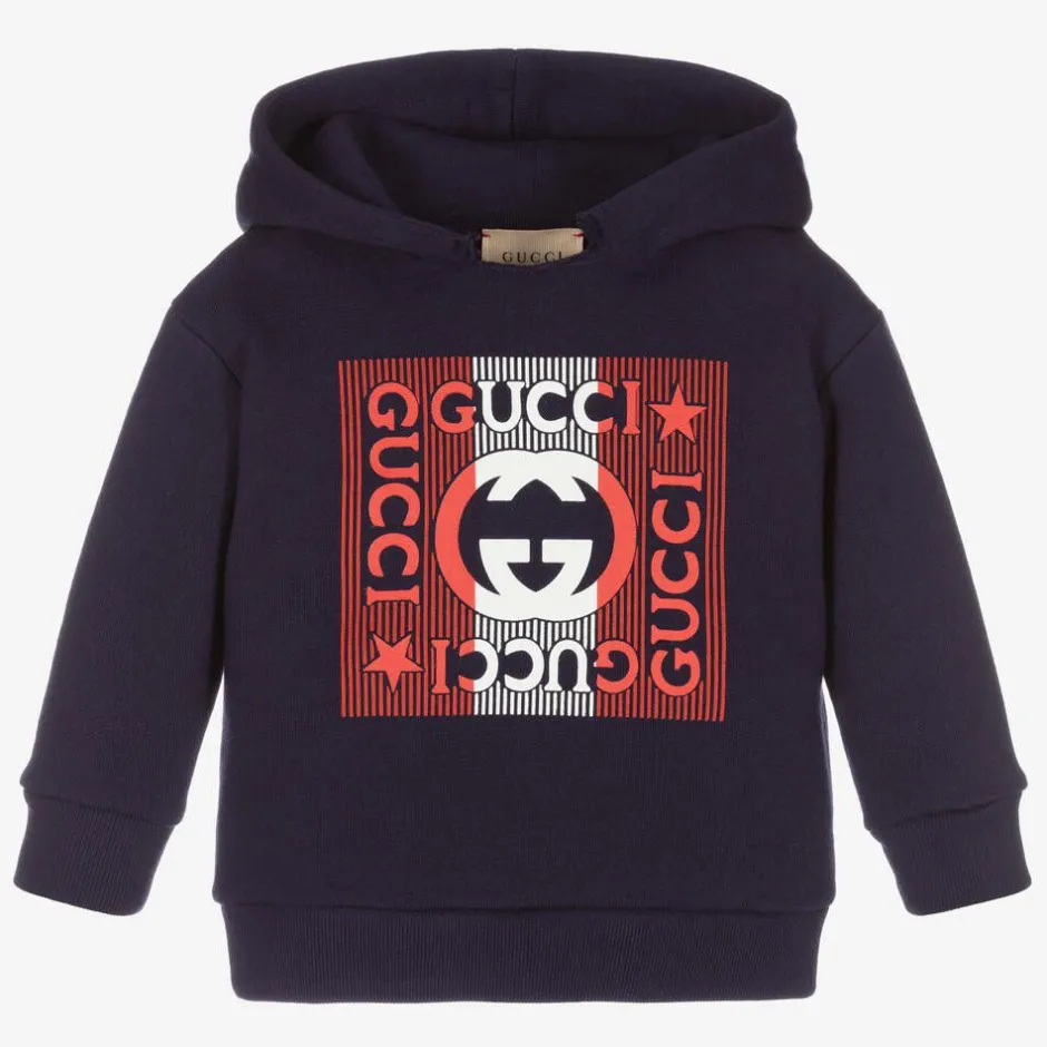 Gucci Navy Blue Cotton Logo Hoodie Hot