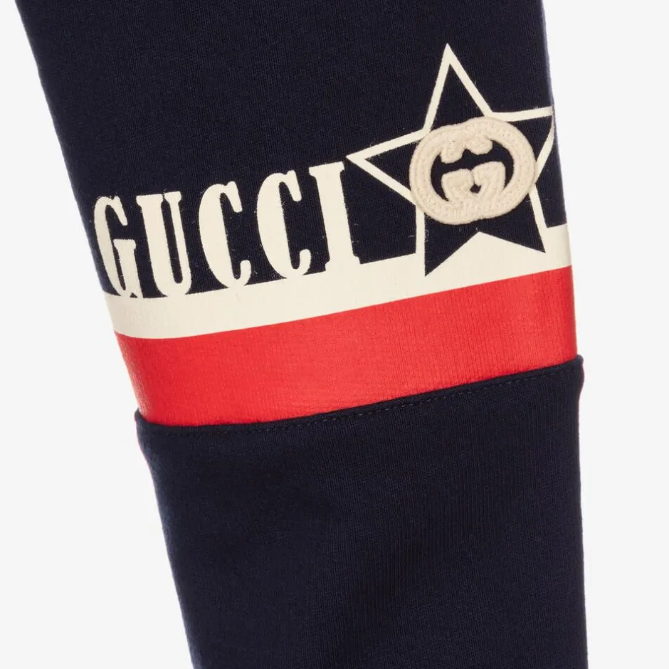 Gucci Navy Blue Cotton Logo Joggers Clearance