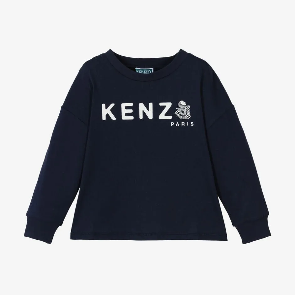 KENZO KIDS Navy Blue Cotton Snake Top Clearance