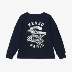 KENZO KIDS Navy Blue Cotton Snake Top Clearance