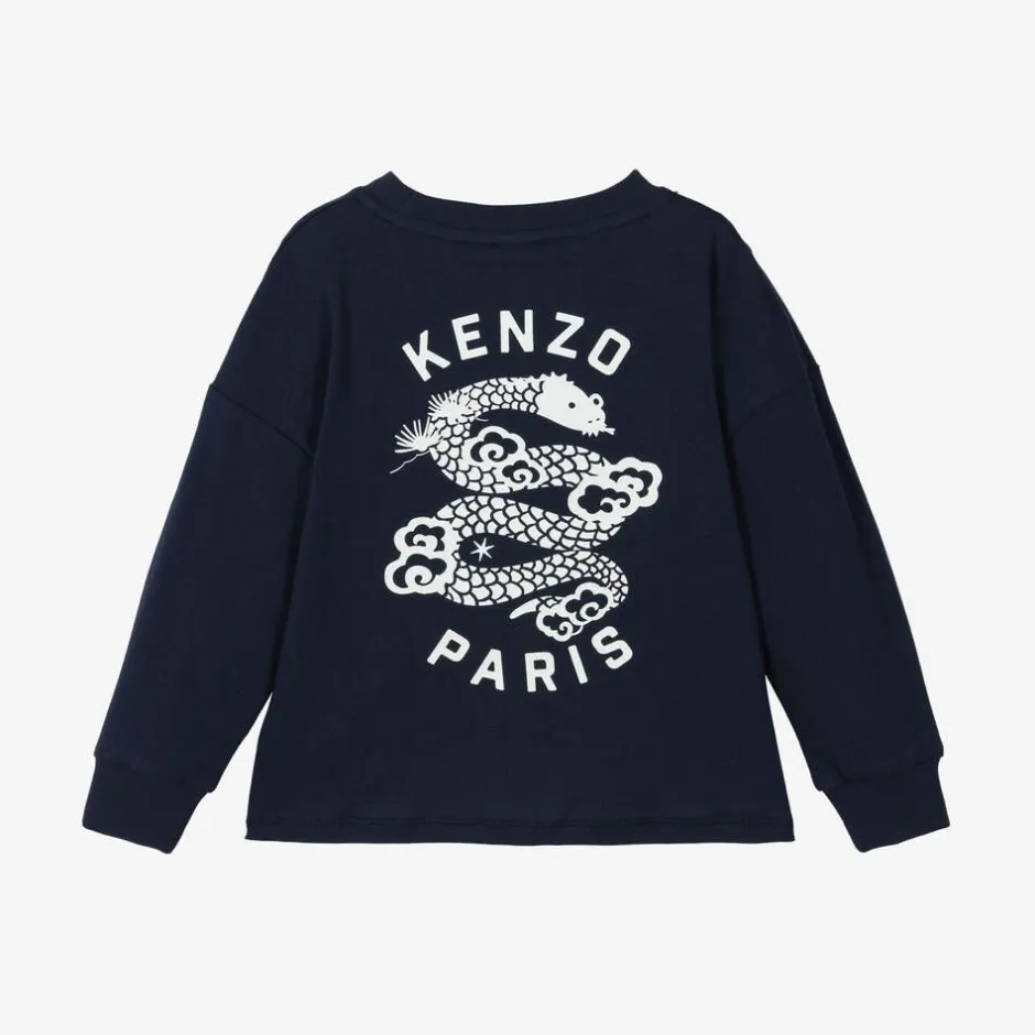 KENZO KIDS Navy Blue Cotton Snake Top Clearance