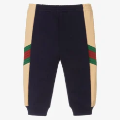 Gucci Navy Blue Cotton Web Baby Joggers Clearance