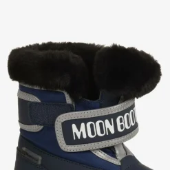 Moon Boot Navy Blue Faux Fur Trim Velcro Boots Clearance