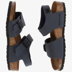 Birkenstock Navy Blue Faux Leather Sandals Discount