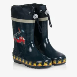 Playshoes Navy Blue Fire Truck Rain Boots