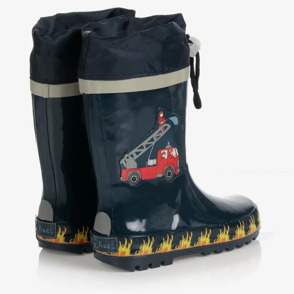 Playshoes Navy Blue Fire Truck Rain Boots