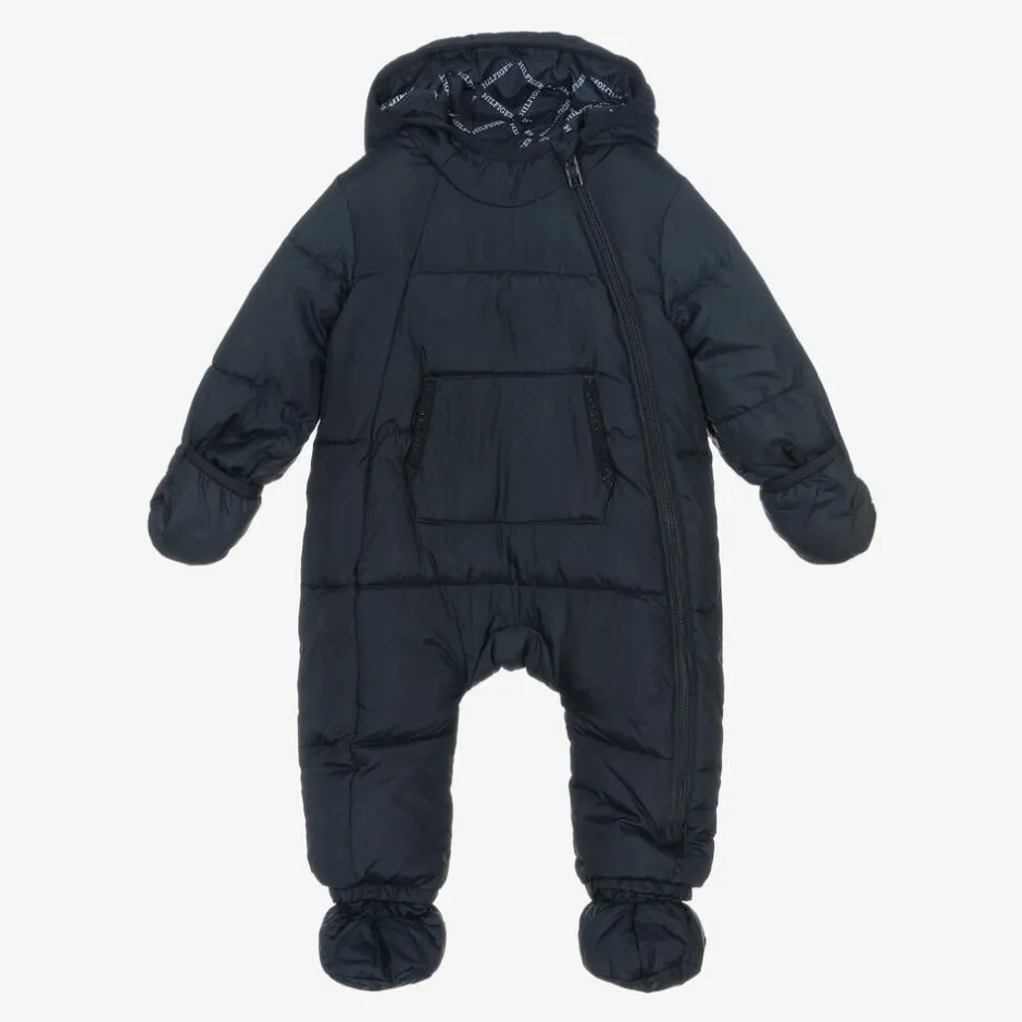 Tommy Hilfiger Navy Blue Hooded Baby Snowsuit Hot