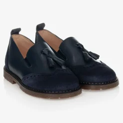 Childrens Classics Navy Blue Leather Loafers Hot