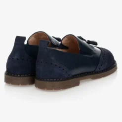 Childrens Classics Navy Blue Leather Loafers Hot