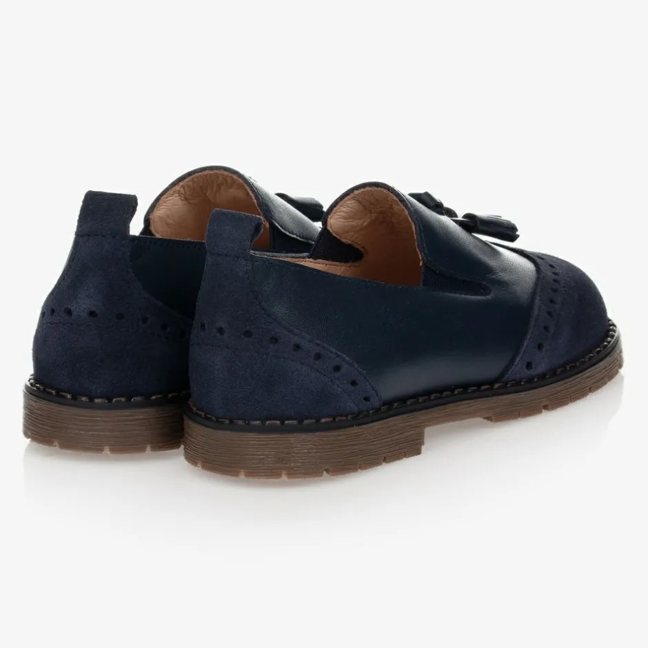 Childrens Classics Navy Blue Leather Loafers Hot
