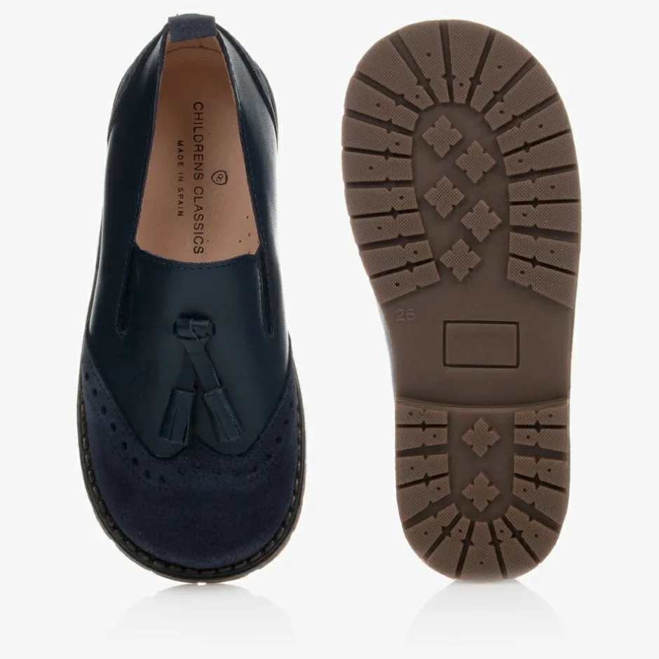 Childrens Classics Navy Blue Leather Loafers Hot