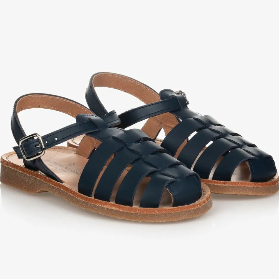 Childrens Classics Navy Blue Leather Sandals Outlet