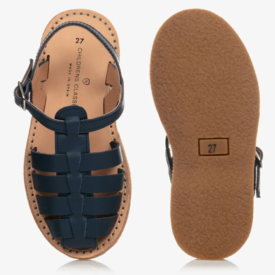 Childrens Classics Navy Blue Leather Sandals Outlet