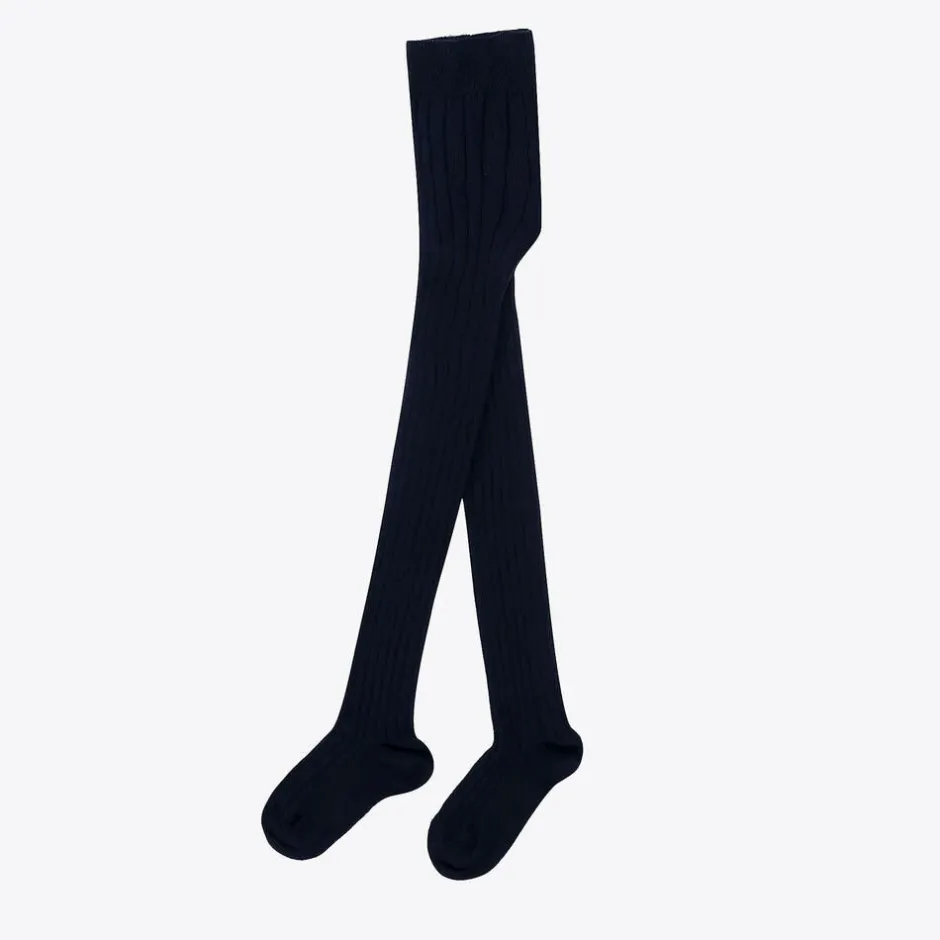 Falke Navy Blue Ribbed Cotton Knit Tights Best