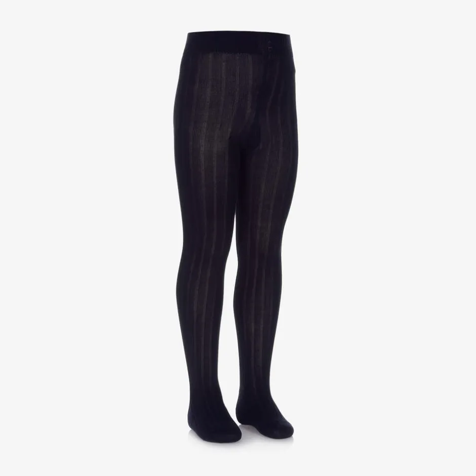 Falke Navy Blue Ribbed Cotton Knit Tights Best