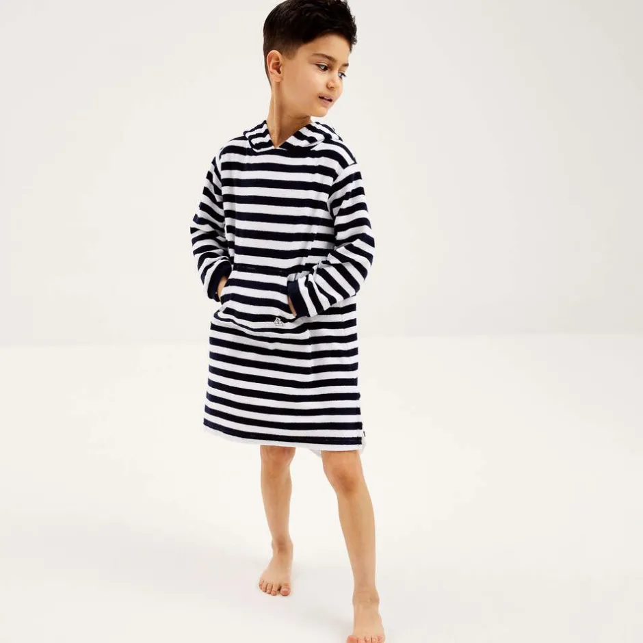 Mitty James Navy Blue Stripe Cotton Towelling Robe Clearance
