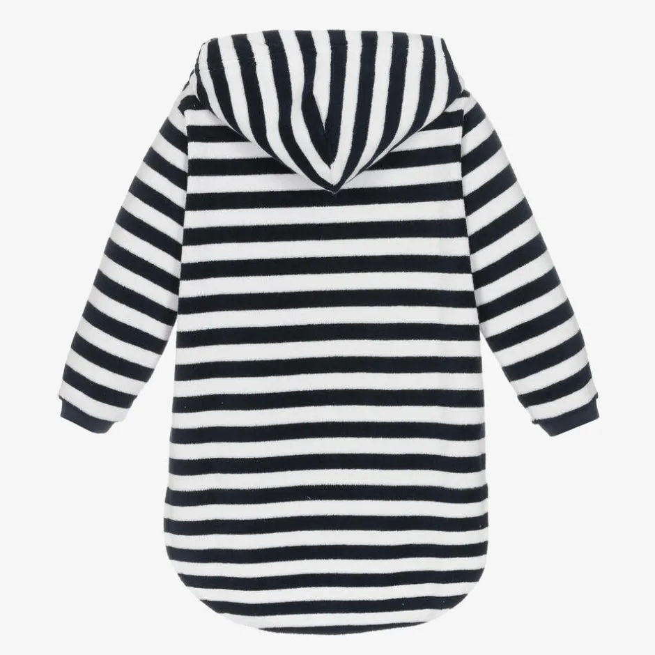 Mitty James Navy Blue Stripe Cotton Towelling Robe Clearance