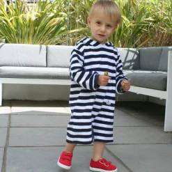 Mitty James Navy Blue Stripe Towelling Baby Beach Romper Sale