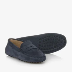 Tods Navy Blue Suede Leather Moccasins Hot
