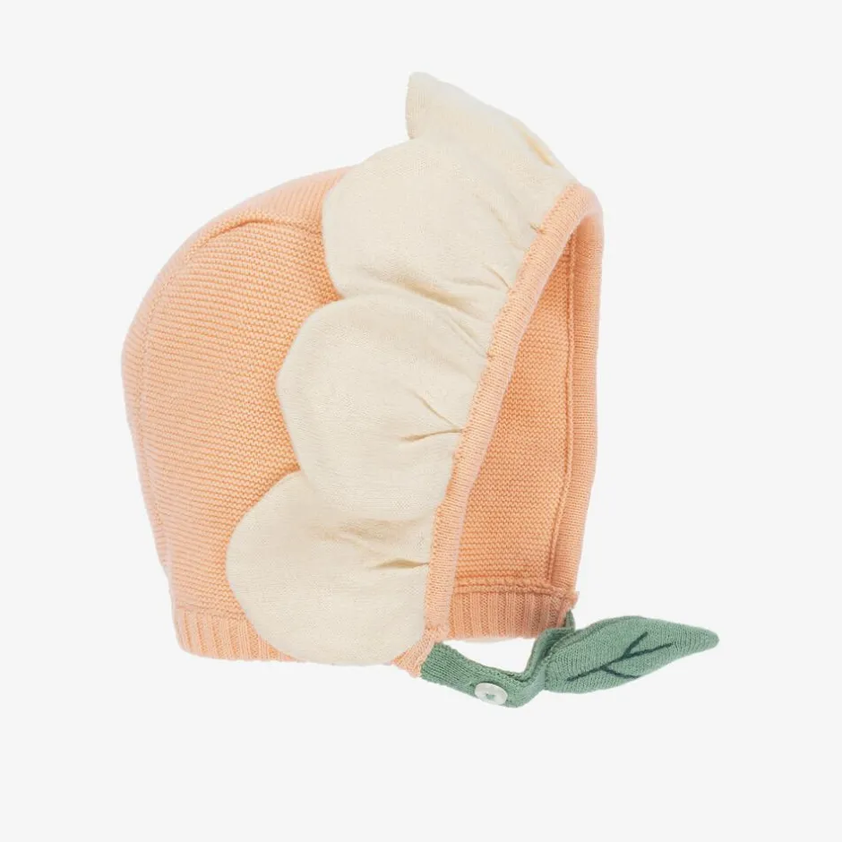 Meri Meri Pink & Ivory Knitted Flower Bonnet