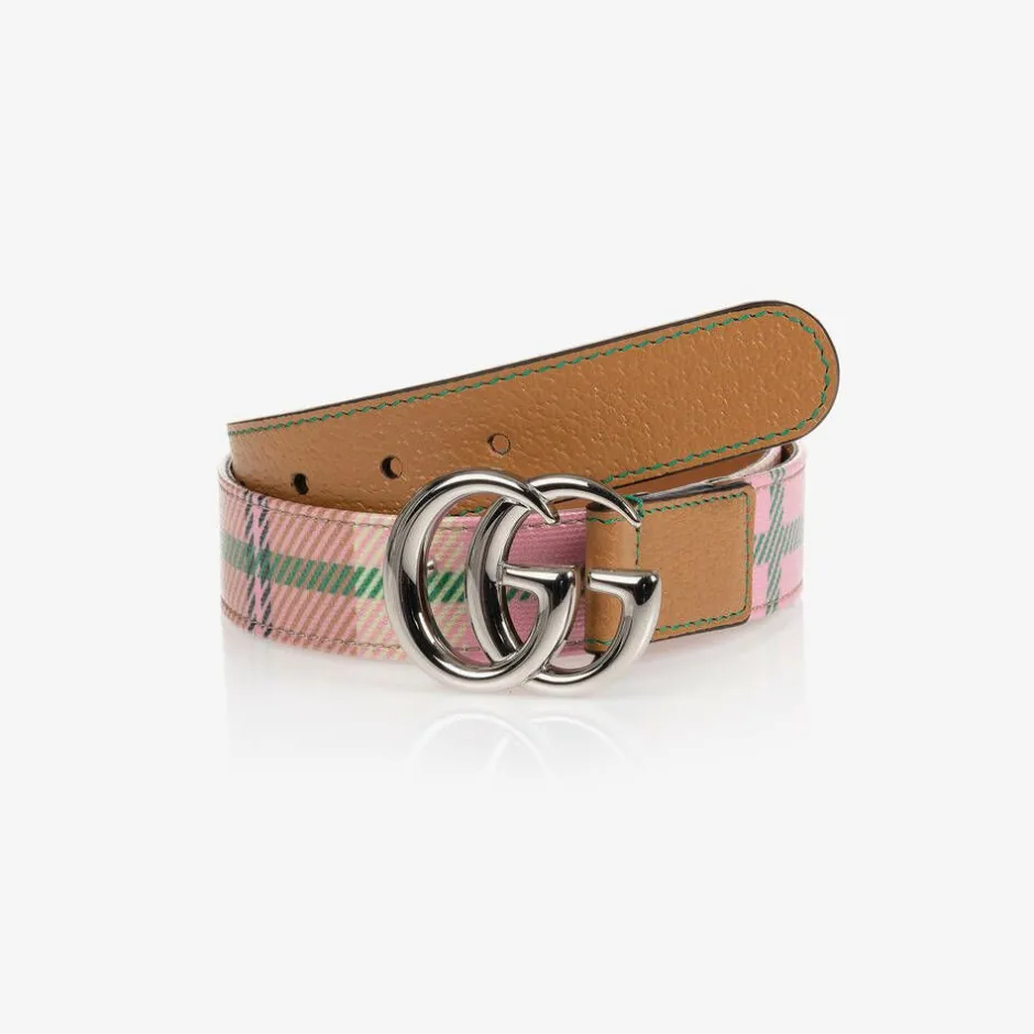 Gucci Pink Check Double G Belt Hot
