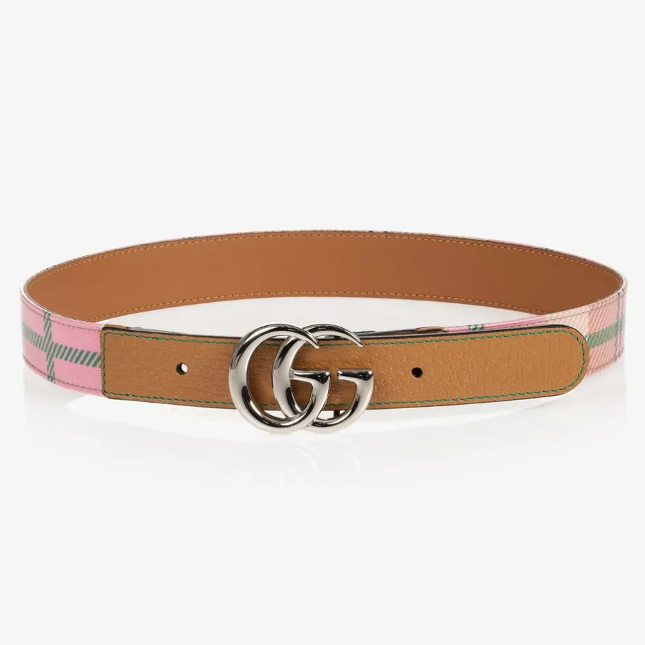 Gucci Pink Check Double G Belt Hot