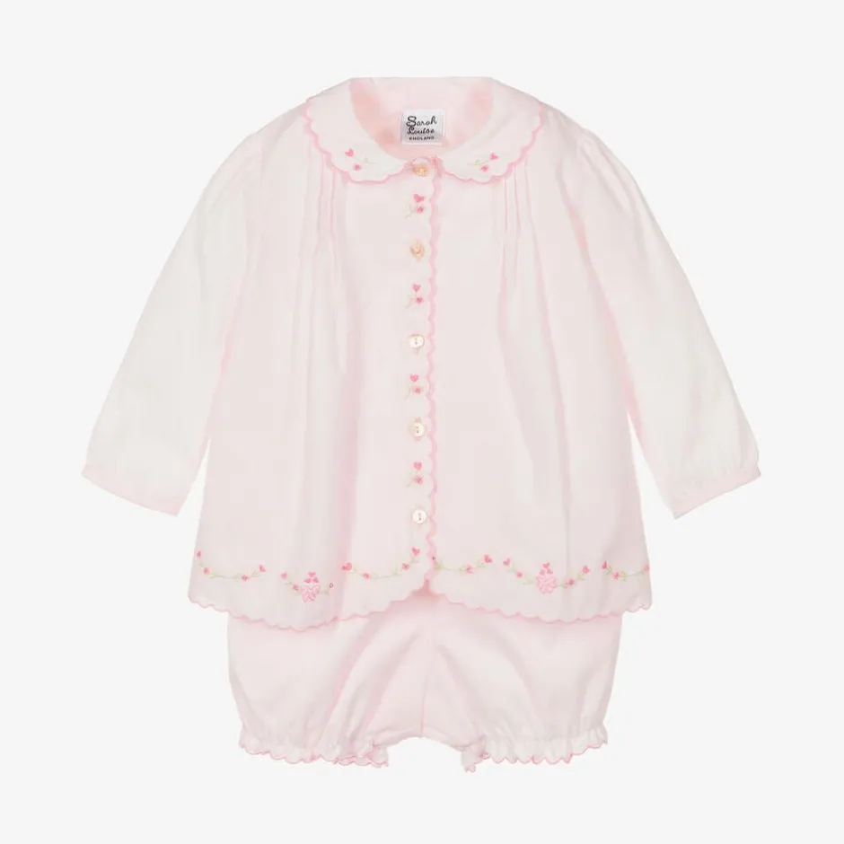 Sarah Louise Pink Cotton Baby Shorts Set Outlet