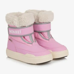 Moon Boot Pink Faux Fur Trim Velcro Boots Best